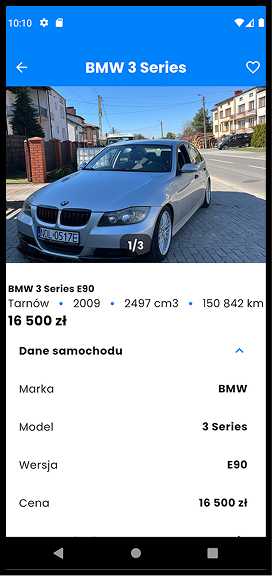Zrzut ekranu aplikacji Motolink