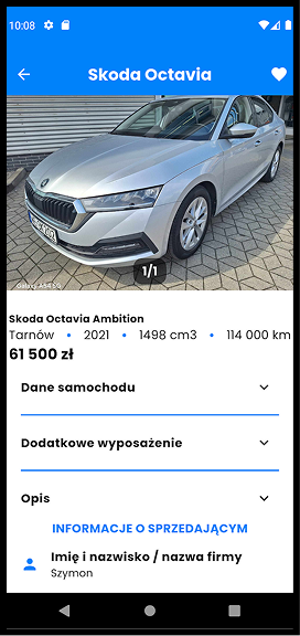 Zrzut ekranu aplikacji Motolink